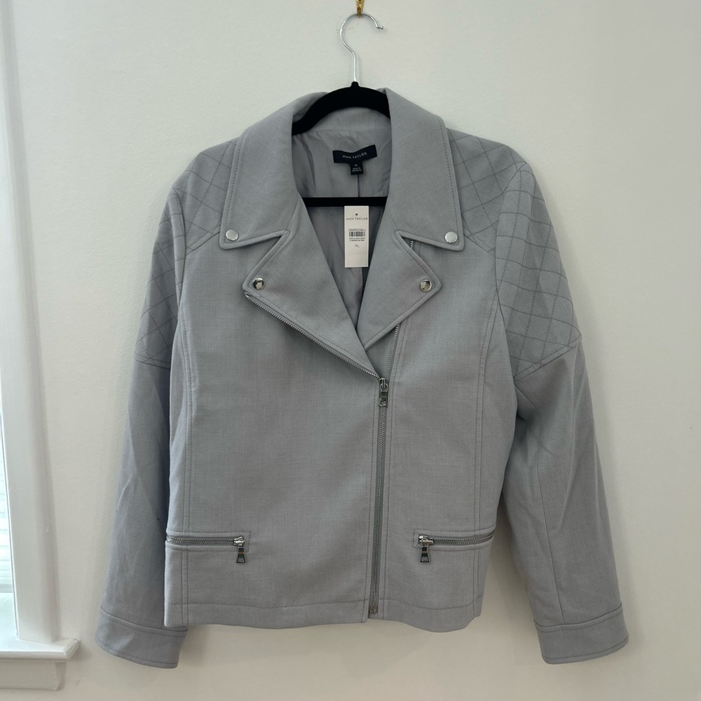 Ann Taylor Light Blue Quilted Moto Jacket